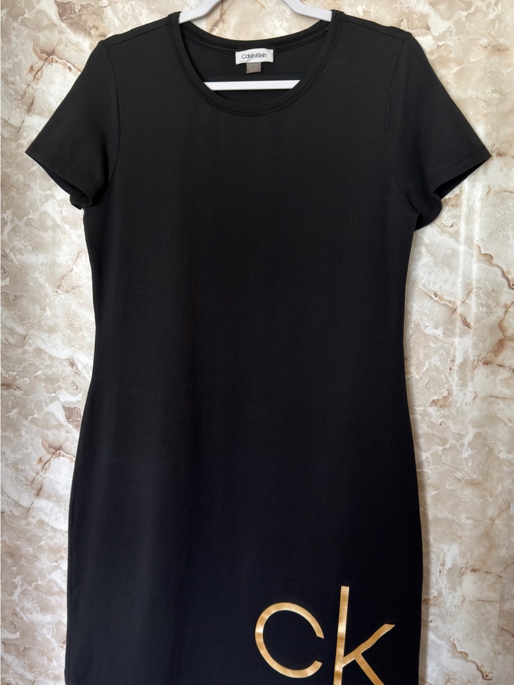 Calvin Klein Black Short Sleeve Dress with Gold CK Logo